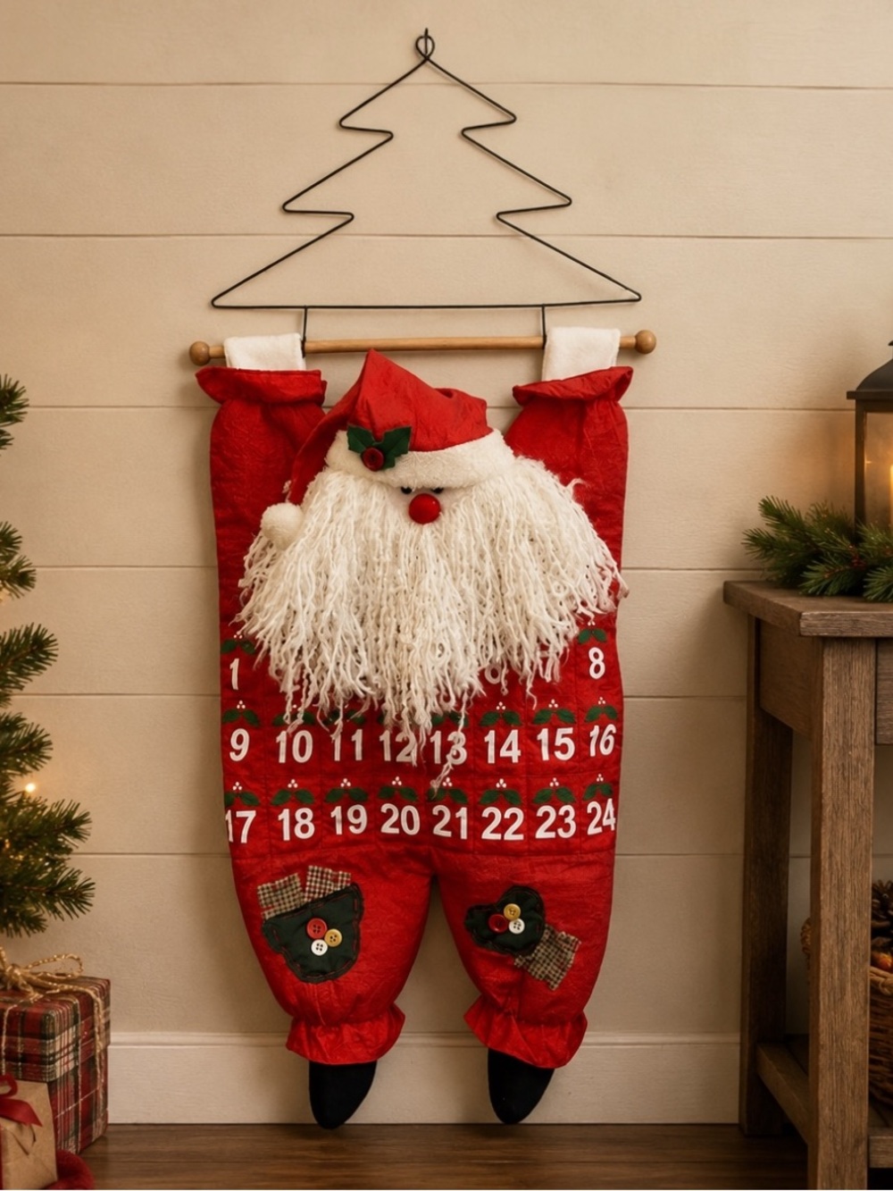 Vtg Santa Claus Advent Christmas Calendar Hanging Plush Parachute Nylon 30" long